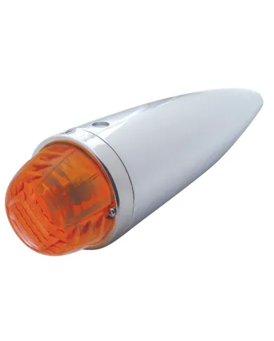 UP30549-Chrome Die Cast Torpedo Cab Light With Crystal Glass Lens & 1156 Bulb - Dark Amber