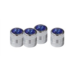 UP70055-Chrome Round Valve Caps With Blue Crystal (4-Pack)
