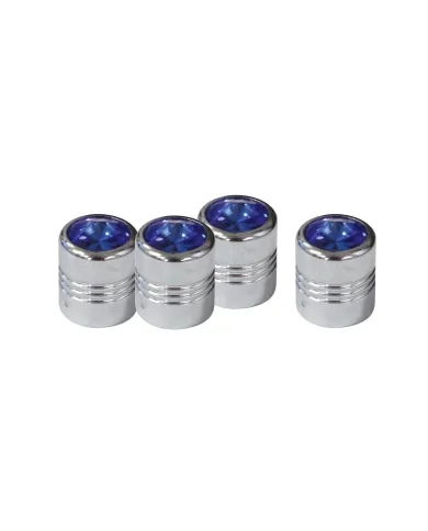 UP70055-Chrome Round Valve Caps With Blue Crystal (4-Pack)
