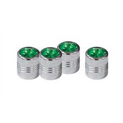 UP70056-Chrome Round Valve Caps With Green Crystal (4-Pack)