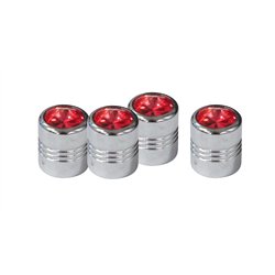 UP70059-Chrome Round Valve Caps With Red Crystal (4-Pack)