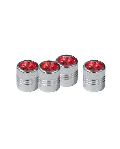 UP70059-Chrome Round Valve Caps With Red Crystal (4-Pack)