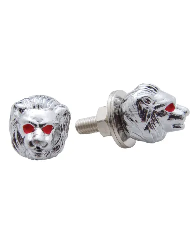 UP70065-Chrome Lion Head License Plate Fastener (2-Pack)
