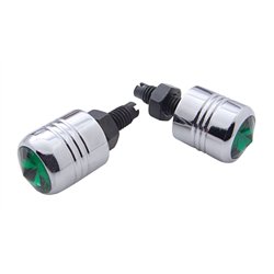 UP70080-Chrome Aluminum License Plate Fastener With Green Crystal (2-Pack)
