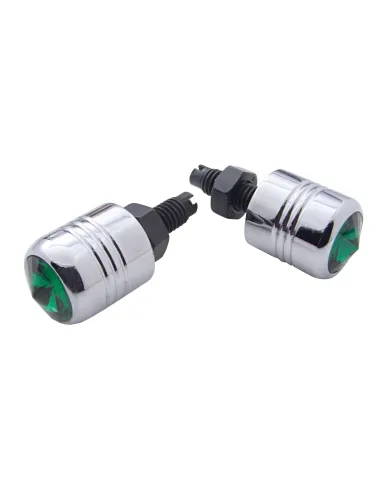 UP70080-Chrome Aluminum License Plate Fastener With Green Crystal (2-Pack)