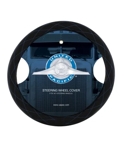 UP70119-18" Crystal Stitched Leather Steering Wheel Cover - Blue Stitching