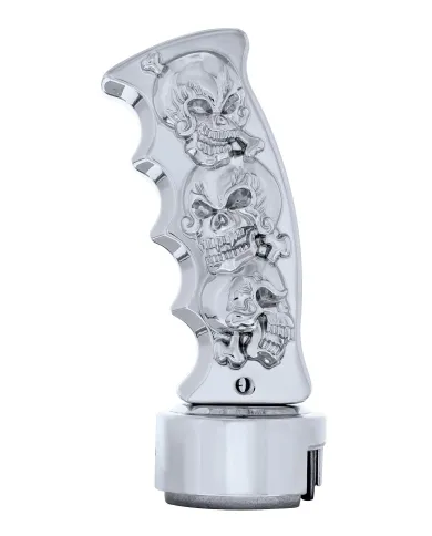UP70655-Thread-On Skulls Pistol Grip Gearshift Knob With 13/15/18 Speed Adapter - Chrome