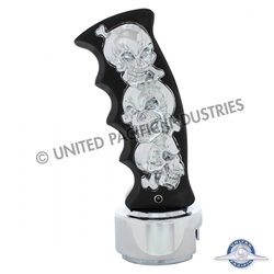 UP70744-Skulls Pistol Grip Gearshift Knob With 13/15/18 Speed Adapter - Black/Chrome