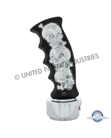 UP70744-Skulls Pistol Grip Gearshift Knob With 13/15/18 Speed Adapter - Black/Chrome