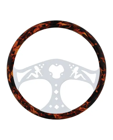 UP88250-18" Flame Steering Wheel With Hydro-dip Finish Wood - Lady