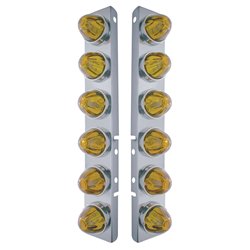 UP30998-SS Front Air Cleaner Bracket With 12X Glass Watermelon Lights & SS Bezels For Peterbilt-Amber Lens