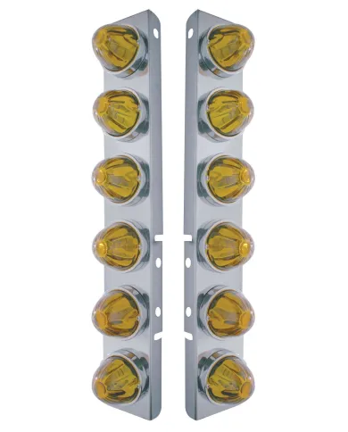 UP30998-SS Front Air Cleaner Bracket With 12X Glass Watermelon Lights & SS Bezels For Peterbilt-Amber Lens