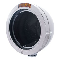 UP31191-Stainless Steel Bullet Classic Headlight No Bulb With Turn Signal Light - Amber Lens