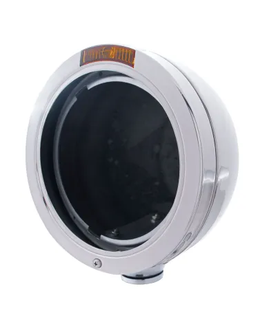 UP31191-Stainless Steel Bullet Classic Headlight No Bulb With Turn Signal Light - Amber Lens