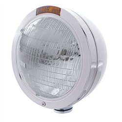 UP31193-Stainless Steel Bullet Classic Headlight 6014 Bulb & Turn Signal - Amber Lens