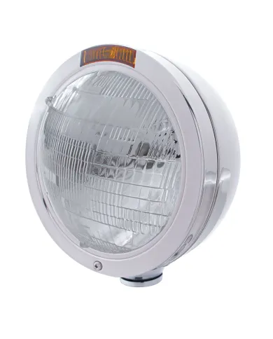 UP31193-Stainless Steel Bullet Classic Headlight 6014 Bulb & Turn Signal - Amber Lens