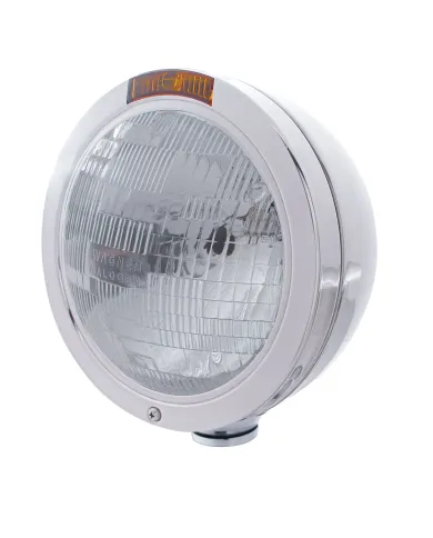 UP31195-Stainless Steel Bullet Classic Headlight H6024 Bulb & Turn Signal - Amber Lens