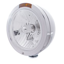 UP31199-Stainless Steel Bullet Classic Headlight Crystal H4 Bulb & Turn Signal - Amber Lens