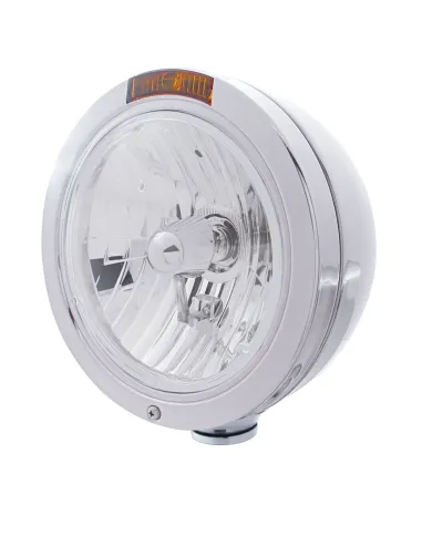 UP31199-Stainless Steel Bullet Classic Headlight Crystal H4 Bulb & Turn Signal - Amber Lens