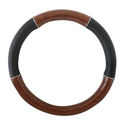GG54007 - 18" DELUXE STEERING WHEEL CVR BLACK W/ DARK WOOD & CR TRIM