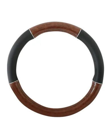 GG54007 - 18" DELUXE STEERING WHEEL CVR BLACK W/ DARK WOOD & CR TRIM
