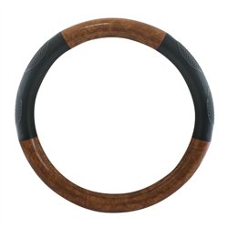 GG54008 - 18" DELUXE STEERING WHEEL CVR BLK W/ DARK WOOD & HAND GRIPS