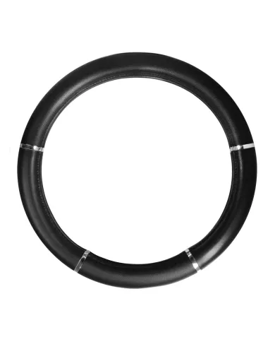 GG54012 - 18" DELUXE STEERING WHEEL CVR FULL BLACK W/ CHROME TRIM