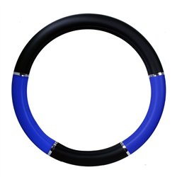 GG54013 - 18" DELUXE STEERING WHEEL CVR BLACK & BLUE W/ CHROME TRIM