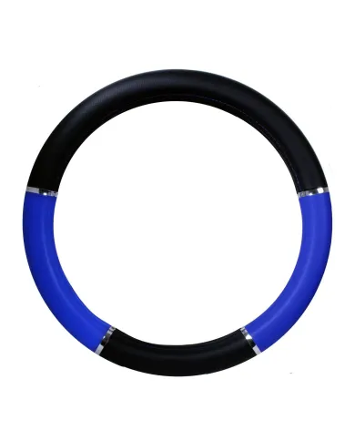 GG54013 - 18" DELUXE STEERING WHEEL CVR BLACK & BLUE W/ CHROME TRIM