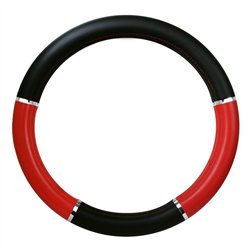GG54014 - 18" DELUXE STEERING WHEEL CVR BLACK & RED W/ CHROME TRIM
