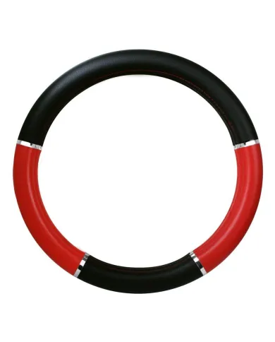 GG54014 - 18" DELUXE STEERING WHEEL CVR BLACK & RED W/ CHROME TRIM