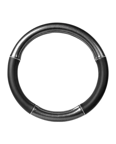 GG54015 - 18" DELUXE STEERING WHEEL CVR BLACK CARBON W/ CHROME TRIM