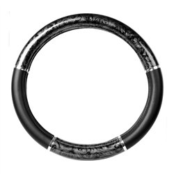 GG54017 - 18" DELUXE STEERING WHEEL CVR BLACK WOOD W/ CHROME TRIM