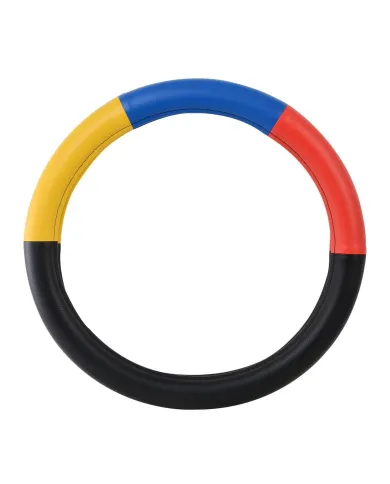 GG54029 - 18" DELUXE STEERING WHEEL CVR HALF BLACK W/RED/BLUE/YELLOW