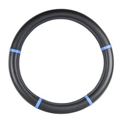 GG54033 - 18" DELUXE STEERING WHEEL CVR FULL BLACK W/ BLUE TRIMS