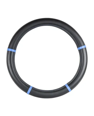GG54033 - 18" DELUXE STEERING WHEEL CVR FULL BLACK W/ BLUE TRIMS