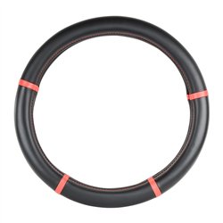 GG54034 - 18" DELUXE STEERING WHEEL CVR FULL BLACK W/ RED TRIMS