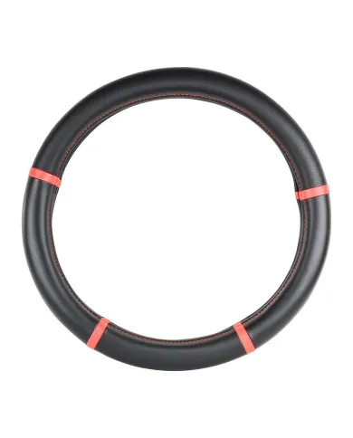 GG54034 - 18" DELUXE STEERING WHEEL CVR FULL BLACK W/ RED TRIMS