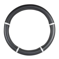 GG54035 - 18" DELUXE STEERING WHEEL CVR BLACK W/ SILVER CARBON TRIMS
