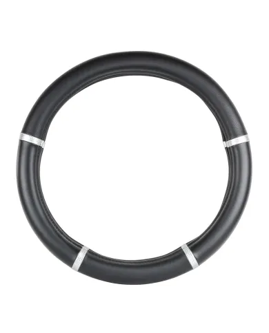 GG54035 - 18" DELUXE STEERING WHEEL CVR BLACK W/ SILVER CARBON TRIMS