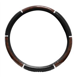 GG54041 - 18" STEERING WHEEL COVER DARK WOOD W/BLACK HAND GRIPS