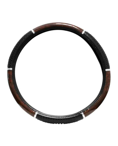 GG54041 - 18" STEERING WHEEL COVER DARK WOOD W/BLACK HAND GRIPS