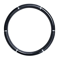 GG54043 - 18" STEERING WHEEL COVER SHINY BLACK W/BLACK HAND GRIPS