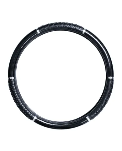 GG54043 - 18" STEERING WHEEL COVER SHINY BLACK W/BLACK HAND GRIPS