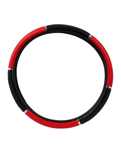 GG54046 - 18" STEERING WHEEL COVER RED W/ BLACK HAND GRIPS