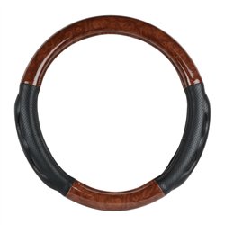 GG54050 - 18" DELUXE+ STEERING WHEEL CVR DARK WOOD W/BLACK COMFORT PAD