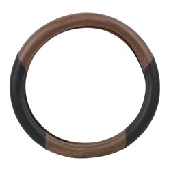 GG54060 - 18" DELUXE STEERING WHEEL CVR MATTE DARK WOOD & BLACK