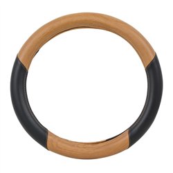 GG54061 - 18" DELUXE STEERING WHEEL CVR MATTE LIGHT WOOD & BLACK