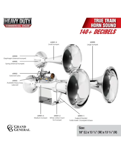 GG69991 - CR. HEAVY DUTY TRAIN HORN W/ S.S. "L" BASE BRACKET 12V/24V