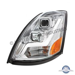 UP31445-Chrome Projection Headlight With LED Position Light Bar For 2003-2017 Volvo VN/VNL - Driver